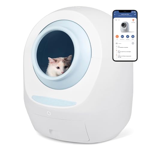 Casa Leo Loo Too Self-Cleaning Litter Box with Anti-Pinch Sensors, Odor Removal, Health Monitoring and Hands-Free App Control for Multiple Cats