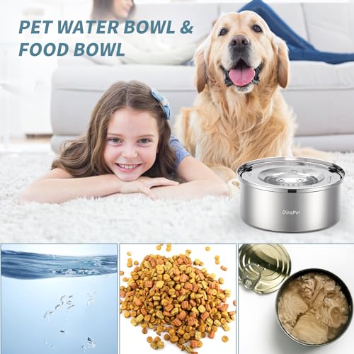 DiroPet Dog Water Bowl No Spill, Food-Grade Stainless Steel Dog Bowls, 3L/101oz Large Capacity Slow Water Feeder, No Spill Water Bowl for Dog, Vehicle Carried Travel Water Bowl for Medium Large Dogs