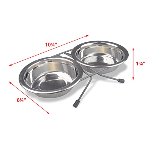 Van Ness Pets Raised Double Dish Feeder with Wire Rack For Cats And Small Dogs, with (2) 8 OZ Food And Water Bowls, 16-Ounce, Stainless Steel