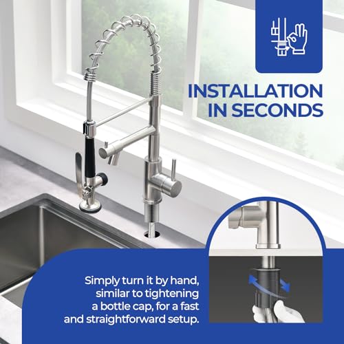 WEWE Kitchen Faucet with Pull Down Sprayer, Kitchen Sink Faucet with Pot Filler Single Handle Commercial High Arc Stainless Steel Brushed Nickel for Bar Laundry RV Utility Sink