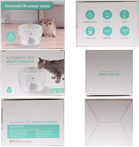 Cat Water Fountain, Automatic Battery Operated Cat Water Fountain with Motion Sensor, Smart Water Dispenser Rechargeable for Cat Dog Ultra Quiet Pump, BPA-Free