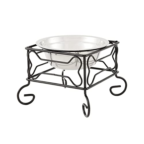 YML Elevated Stainless Steel Dog & Cat Bowl with Black Wrought Iron Stand, 5-Inch (2.5 Cups)