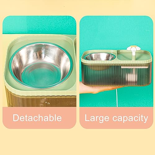 Cat Water Fountain and Food Bowl 2-in-1 Automatic Pet Water Dispenser with Flower Smart Pump USB Cat Waterer Fountain Cute Cat Food and Water Bowl Set for Cats Kitty(6pcs Replacement Filter piece)