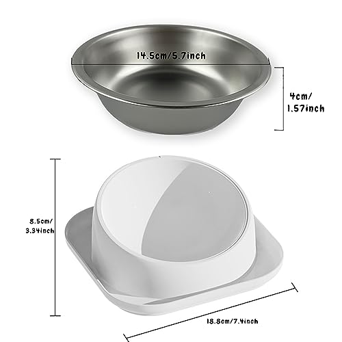 Cdycam Cat Dog Food and Water Bowl Set, Double Food Bowls with Automatic Gravity Water Bottle, Raised Slow Feeder, Detachable Stainless Steel Bowl, 15°Tilt Elevated No Spill Dispenser (Gray+White)