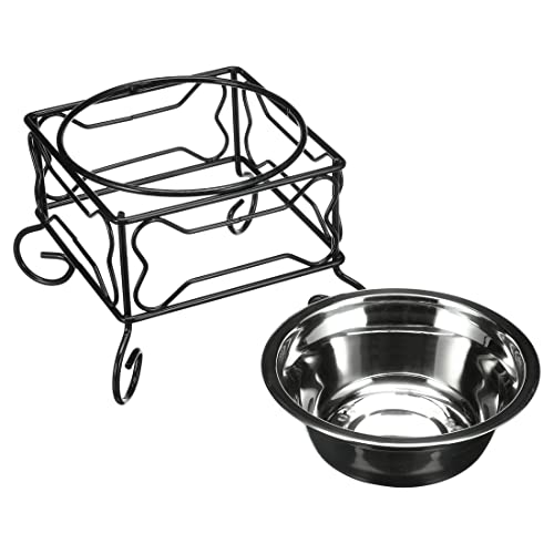 YML Elevated Stainless Steel Dog & Cat Bowl with Black Wrought Iron Stand, 5-Inch (2.5 Cups)