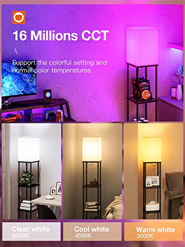addlon Floor Lamp with Shelves with LED Smart RGB Bulb, 4-Tier Modern Shelf Display for Living Room, Bedroom and Office - Black