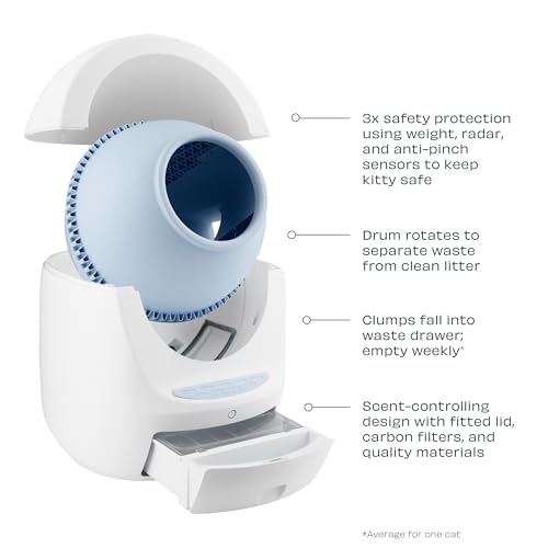 Casa Leo Loo Too Self-Cleaning Litter Box with Anti-Pinch Sensors, Odor Removal, Health Monitoring and Hands-Free App Control for Multiple Cats
