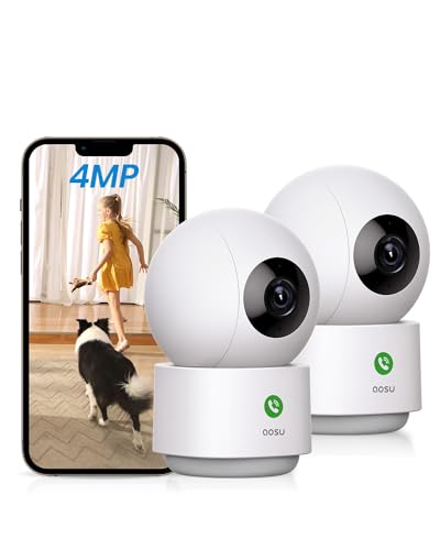 AOSU 4MP Security Camera Indoor - 2.5K Baby Monitor Pet Camera 360° for Home Security, WiFi Camera with 5/2.4 GHz Wi-Fi Router, One-Touch Call, Smart Motion Tracking (2 Pack)