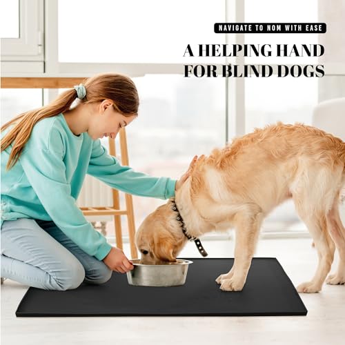 AVERYDAY 32x24'' Large Silicone Cat Dog Food Water Bowl Mat Fits Multi Pet Feeding Stations, 0.63" High Edge Dog Food Mats for Floors Waterproof, Rubber Pet Food Bowl Mat/Placemats for Dog Food Dish