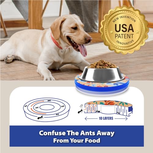 SoulThink Ant Proof Cat Dog Bowl Tray - SoulThink x Simone Miller 2024 Collaboration Pet Food Dish Indoor No Chemical No Water Needed Different from Traditional Ant Trap (Orchid Flower)