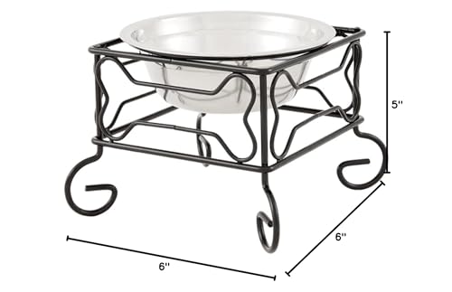 YML Elevated Stainless Steel Dog & Cat Bowl with Black Wrought Iron Stand, 5-Inch (2.5 Cups)