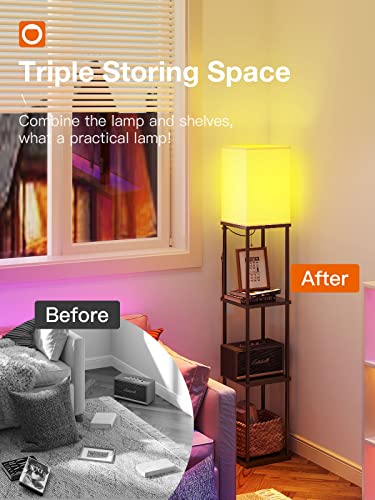 addlon Floor Lamp with Shelves with LED Smart RGB Bulb, 4-Tier Modern Shelf Display for Living Room, Bedroom and Office - Black