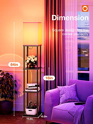 addlon Floor Lamp with Shelves with LED Smart RGB Bulb, 4-Tier Modern Shelf Display for Living Room, Bedroom and Office - Black