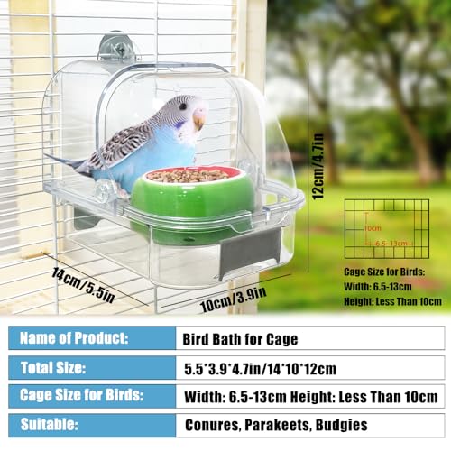 Bird Cage Feeder, No Mess Bird Feeder for Cage, No Spill Bird Feeder for Parakeet Parrot Cockatiels Lovebirds Bird Bath for Cage (Green Ceramic Bowl and Transparent Container)