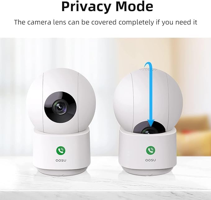 AOSU 4MP Security Camera Indoor - 2.5K Baby Monitor Pet Camera 360° for Home Security, WiFi Camera with 5/2.4 GHz Wi-Fi Router, One-Touch Call, Smart Motion Tracking (2 Pack)