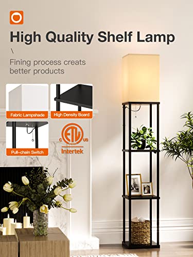 addlon Floor Lamp with Shelves with LED Smart RGB Bulb, 4-Tier Modern Shelf Display for Living Room, Bedroom and Office - Black