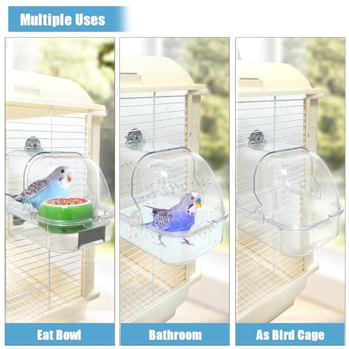 Bird Cage Feeder, No Mess Bird Feeder for Cage, No Spill Bird Feeder for Parakeet Parrot Cockatiels Lovebirds Bird Bath for Cage (Green Ceramic Bowl and Transparent Container)