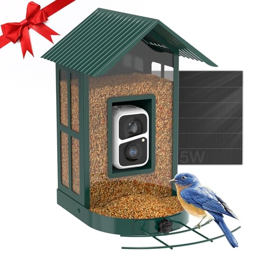 SOLIOM® BF08- Metal Bird Feeder Camera with Smart AI Identify Bird Species, Wild Bird Watching Cam, Live View, Instant Notifications with 5W Solar Panel