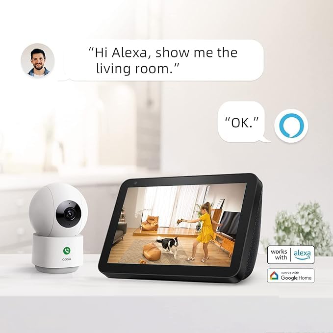 AOSU 4MP Security Camera Indoor - 2.5K Baby Monitor Pet Camera 360° for Home Security, WiFi Camera with 5/2.4 GHz Wi-Fi Router, One-Touch Call, Smart Motion Tracking (2 Pack)