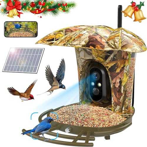 Smart Bird Feeder Camera, 1080P HD, 11000+ Bird Species Camera Auto Capture, 6W Solar Panel Bird Species, Bird Feeder with Camera Birdhouse with 64G Card for Bird Lovers