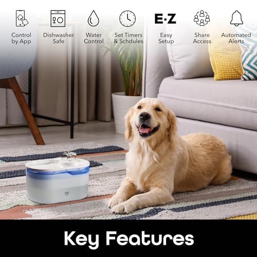 Geeni PetConnect 2.6L Smart Pet Water Fountain, Automatic Filtered Water Bowl for Cats and Dogs, Wi-Fi Controlled, Alexa & Google Home Compatible, Clean and Fill Alerts, White
