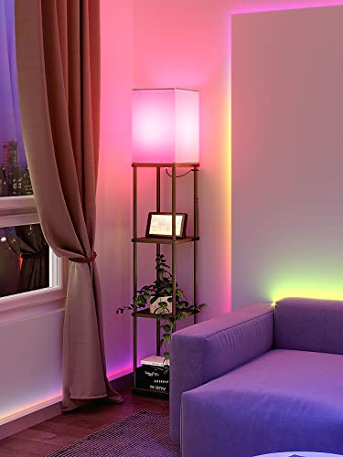 addlon Floor Lamp with Shelves with LED Smart RGB Bulb, 4-Tier Modern Shelf Display for Living Room, Bedroom and Office - Black