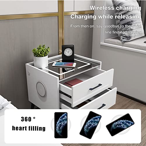 2 Smart LED Wireless Charging Bedside Tables with Speaker