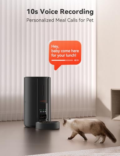 WOPET Automatic Cat Feeders,5L WiFi Pet Feeder with APP,Schedule Feeding Pet Dry Food Dispenser for Cats,10s Voice Recording,Up to 10 Meals per Day,Black