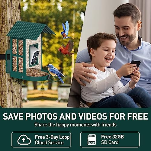 SOLIOM® BF08- Metal Bird Feeder Camera with Smart AI Identify Bird Species, Wild Bird Watching Cam, Live View, Instant Notifications with 5W Solar Panel