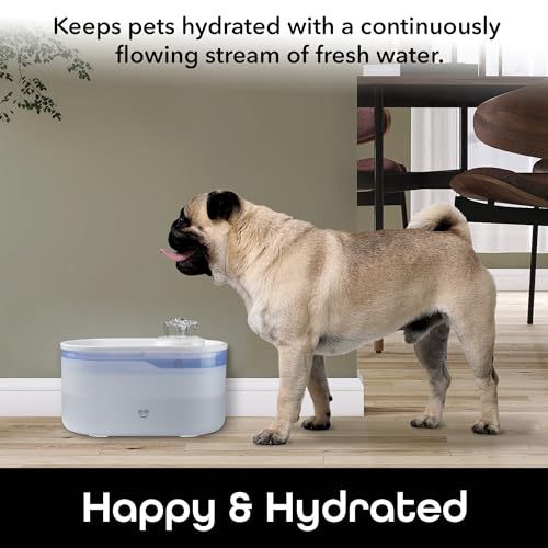 Geeni PetConnect 2.6L Smart Pet Water Fountain, Automatic Filtered Water Bowl for Cats and Dogs, Wi-Fi Controlled, Alexa & Google Home Compatible, Clean and Fill Alerts, White