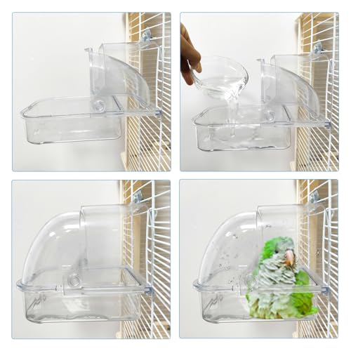 Bird Cage Feeder, No Mess Bird Feeder for Cage, No Spill Bird Feeder for Parakeet Parrot Cockatiels Lovebirds Bird Bath for Cage (Green Ceramic Bowl and Transparent Container)