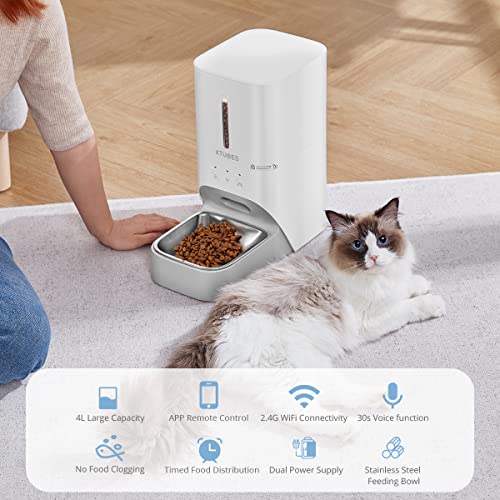 Automatic Cat Feeders,4L Pet Dry Food Dispenser with 2.4G WiFi App Enabled Automatic Pet Feeder for Cat & Dog,Timed Cat Feeder Program 1-10 Meals and 30s Meal Call,Control Pet Feeder for Dry Food