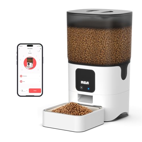 RCA Smart Pet Feeder for Cats, Dogs, Rabbits – WiFi-Enabled, RCA App Control for Remote Feeding, Dishwasher Safe Bowls, Compatible with Alexa & Google,6-Liter Capacity, BPA-Free Materials