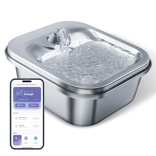 Geeni PetConnect Smart Pet Water Fountain Stainless Steel - 4L Automatic Filtered Water Bowl for Cats and Dogs, Wi-Fi Controlled, Alexa & Google Home Compatible, Clean and Fill Alerts