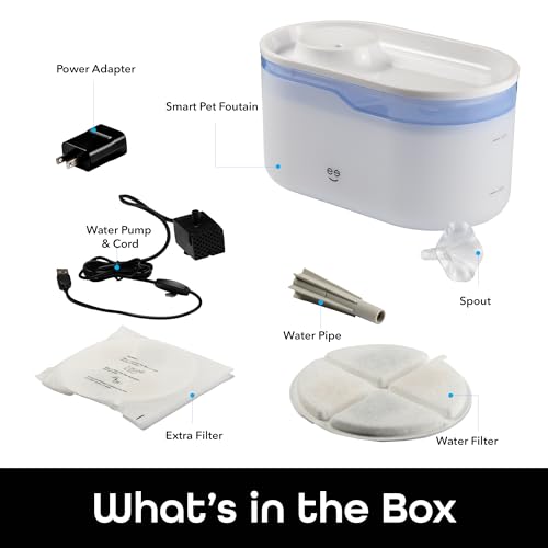 Geeni PetConnect 2.6L Smart Pet Water Fountain, Automatic Filtered Water Bowl for Cats and Dogs, Wi-Fi Controlled, Alexa & Google Home Compatible, Clean and Fill Alerts, White