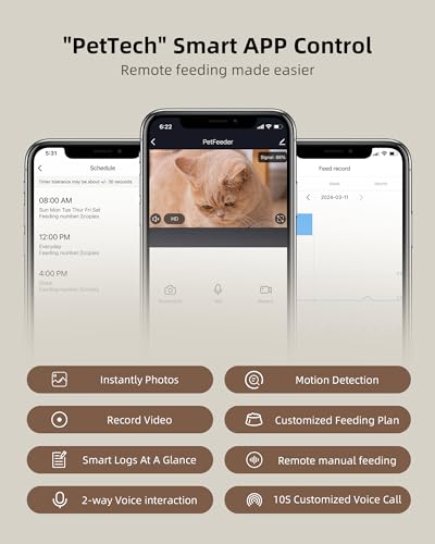 LAMPICK Automatic Cat Feeder with Camera, 1080P HD Video Cat Food Dispenser with Stainless Steel Bowls WiFi Automatic Pet Feeder with 2 Way Audio,Smart App Control