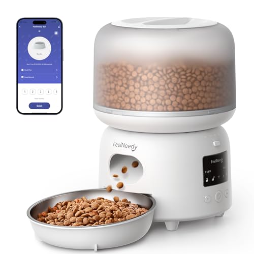 Automatic Pet Feeder, FEELNEEDY 3L WiFi Food Dispenser for Cats and Dogs with 304 Stainless Steel Feeding Bowl, Up to 36 Portions 10 Meals Per Day, App Control/2.4G WiFi Spport