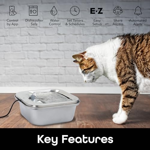 Geeni PetConnect Smart Pet Water Fountain Stainless Steel - 4L Automatic Filtered Water Bowl for Cats and Dogs, Wi-Fi Controlled, Alexa & Google Home Compatible, Clean and Fill Alerts