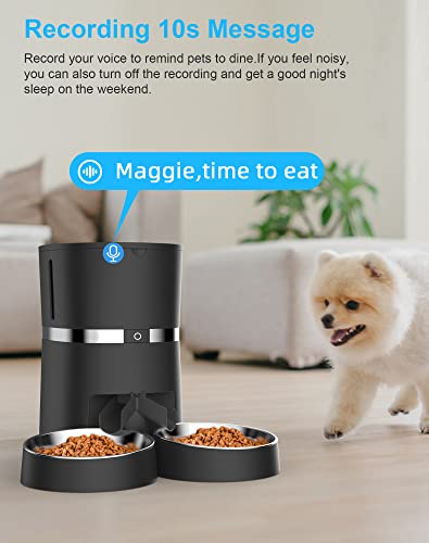 Smart Cat Feeder, WellToBe Automatic Cat Feeder WiFi Enable Pet Dog Food Dispenser App Control for Cat&Dog with Two-Way Splitter and Two Bowls, Voice Recorder Distribution Alarms, Portion Control