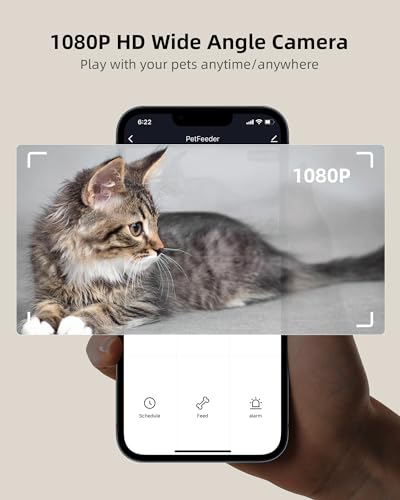 LAMPICK Automatic Cat Feeder with Camera, 1080P HD Video Cat Food Dispenser with Stainless Steel Bowls WiFi Automatic Pet Feeder with 2 Way Audio,Smart App Control