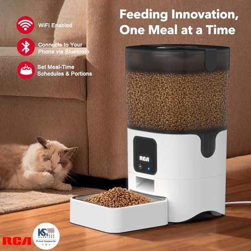 RCA Smart Pet Feeder for Cats, Dogs, Rabbits – WiFi-Enabled, RCA App Control for Remote Feeding, Dishwasher Safe Bowls, Compatible with Alexa & Google,6-Liter Capacity, BPA-Free Materials