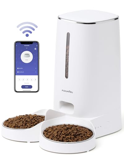 FUKUMARU Automatic Cat Feeder, 4L Dog Feeders with Double Bowls, Support DIY Meals and Timed Control WiFi Cat Food Dispenser, Suit for Most Cat and Dog Food