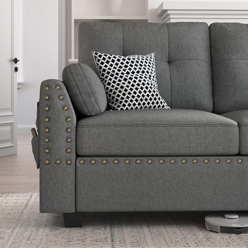 HONBAY Reversible Sectional Sofa L-Shape Sofa Convertible Couch 4-Seater Sofas Sectional for Apartment Dark Grey