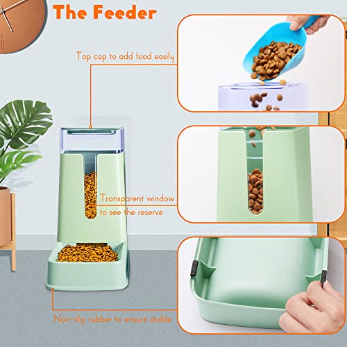 Automatic Cat Feeder and Cat Water Dispenser in Set 2 Packs Automatic Dog Feeder and Dog Water Dispenser 1 Gallon for Small Medium Big Dog Pets Puppy Kitten (green)