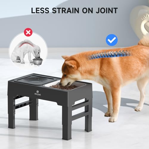 ELS PET Elevated Dog Bowls, Adjustable Raised Dog Bowls with No Spill Dog Water Bowl and Stainless Steel/Slow Feeder Dog Bowl, Dog Bowl Stand for Small Medium Large Dogs,Cats & Pets (Stainless Steel)