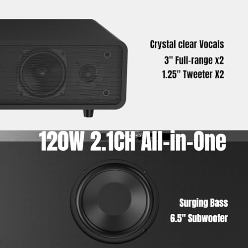 Powerful 2.1ch Sound Bar with Subwoofers