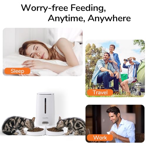 FUKUMARU Automatic Cat Feeder, 4L Dog Feeders with Double Bowls, Support DIY Meals and Timed Control WiFi Cat Food Dispenser, Suit for Most Cat and Dog Food
