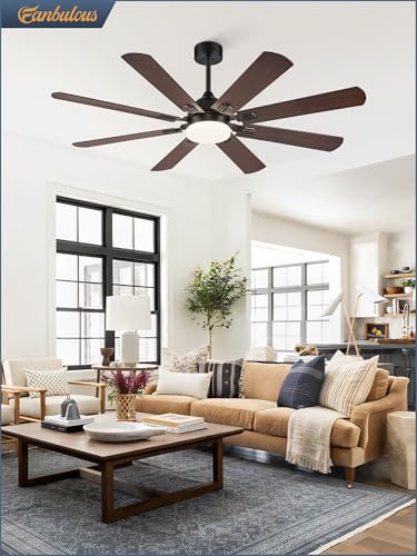 Fanbulous 62 Inch Ceiling Fans with Lights, Black Modern Ceiling Fan with Remote,Large Farmhouse Indoor & Outdoor Ceiling Fan with 8 Dual Finish Blades, Quiet DC Motor, Bright LED Light