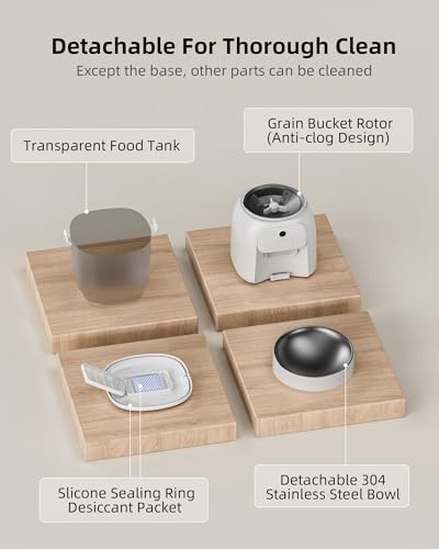LAMPICK Automatic Cat Feeder with Camera, 1080P HD Video Cat Food Dispenser with Stainless Steel Bowls WiFi Automatic Pet Feeder with 2 Way Audio,Smart App Control
