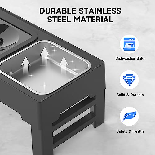 ELS PET Elevated Dog Bowls, Adjustable Raised Dog Bowls with No Spill Dog Water Bowl and Stainless Steel/Slow Feeder Dog Bowl, Dog Bowl Stand for Small Medium Large Dogs,Cats & Pets (Stainless Steel)